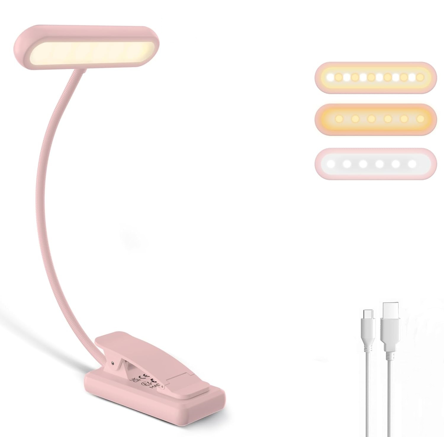 Desk Lamp Led - Leeslamp Boekklem Zwart/Wit/Roze USB Oplaadbare Batterij