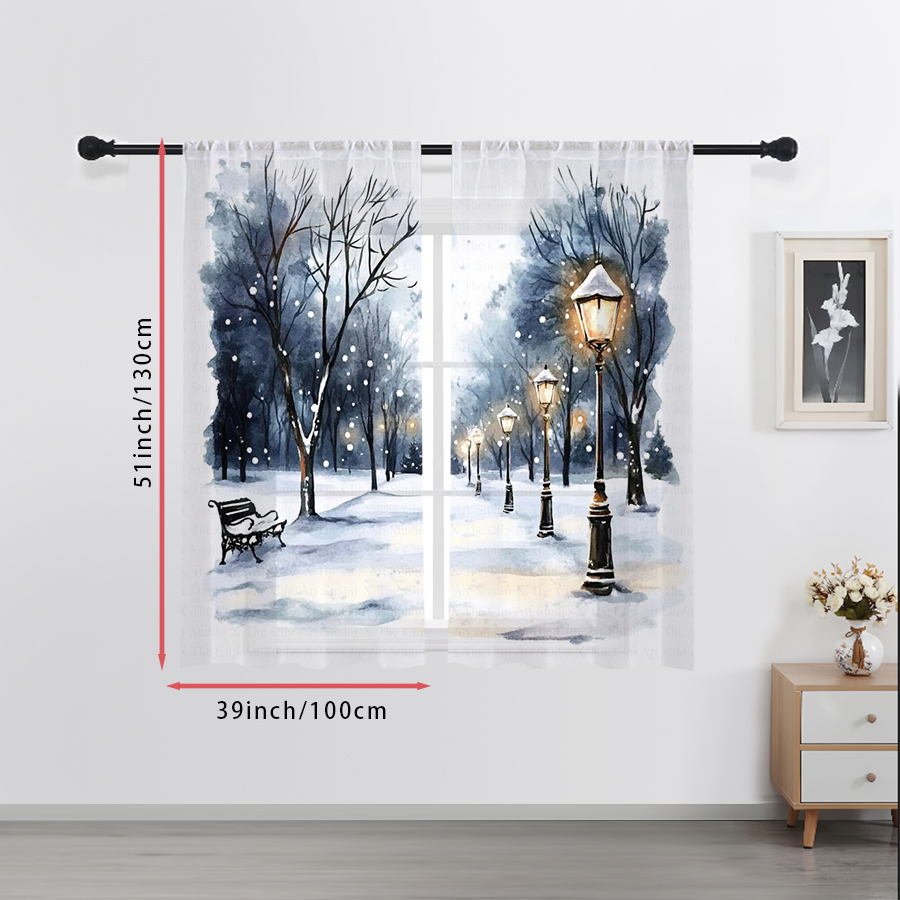 Home Office Lamp - 2 stuks transparante gordijnen met winterse