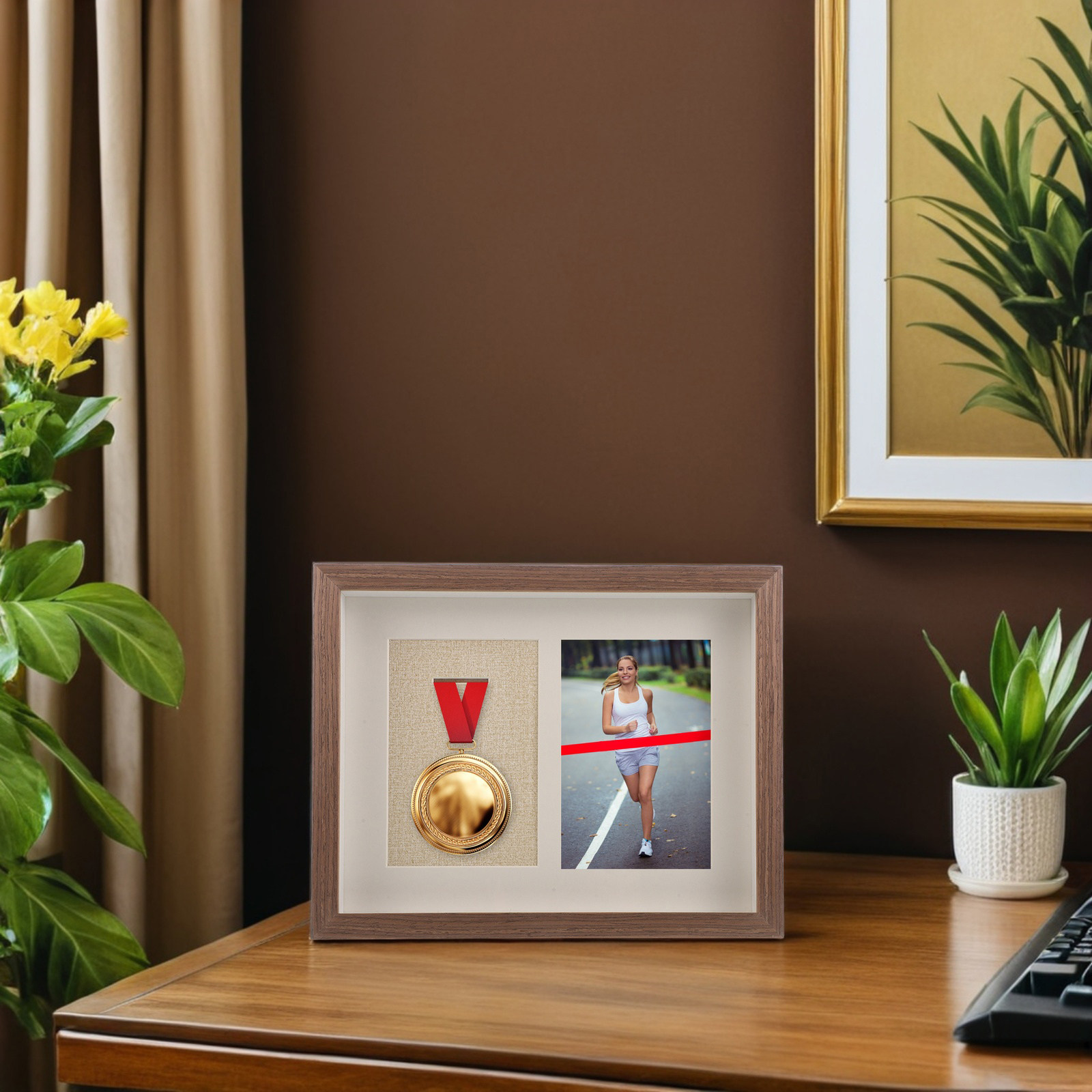 Home Office Box - Houten medaillehouder, 10 inch, natuurlijk koffiebruin,