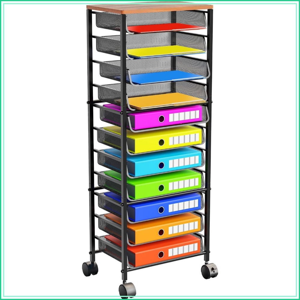 Letter Tray Desk - 12-laags rollende archiefkar met 11 gaasbakken,