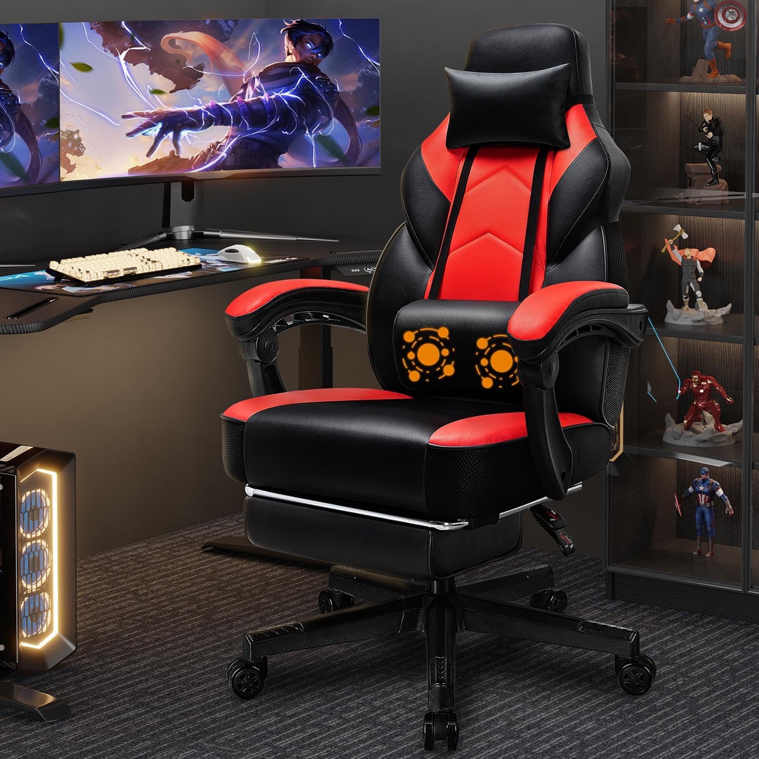Ergonomic Office Chair - Gamingstoel met voetensteun, massage-lendensteun, ergonomisch ontwerp