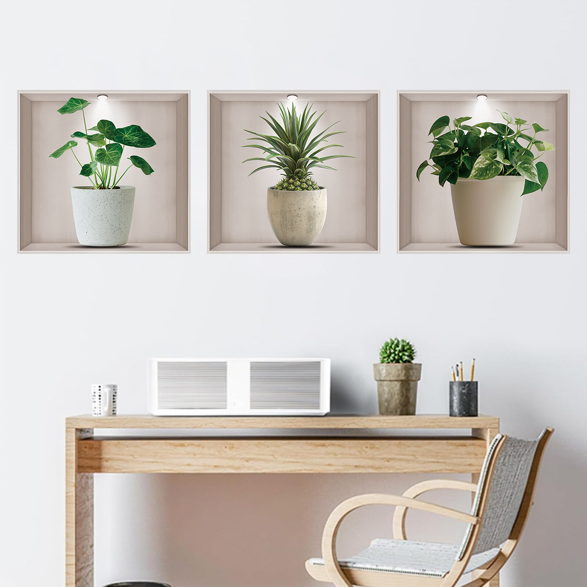 Home Office Backdrop - Bloempotten, Groene Planten, Muurstickers, Woonkamers, Kantoren,