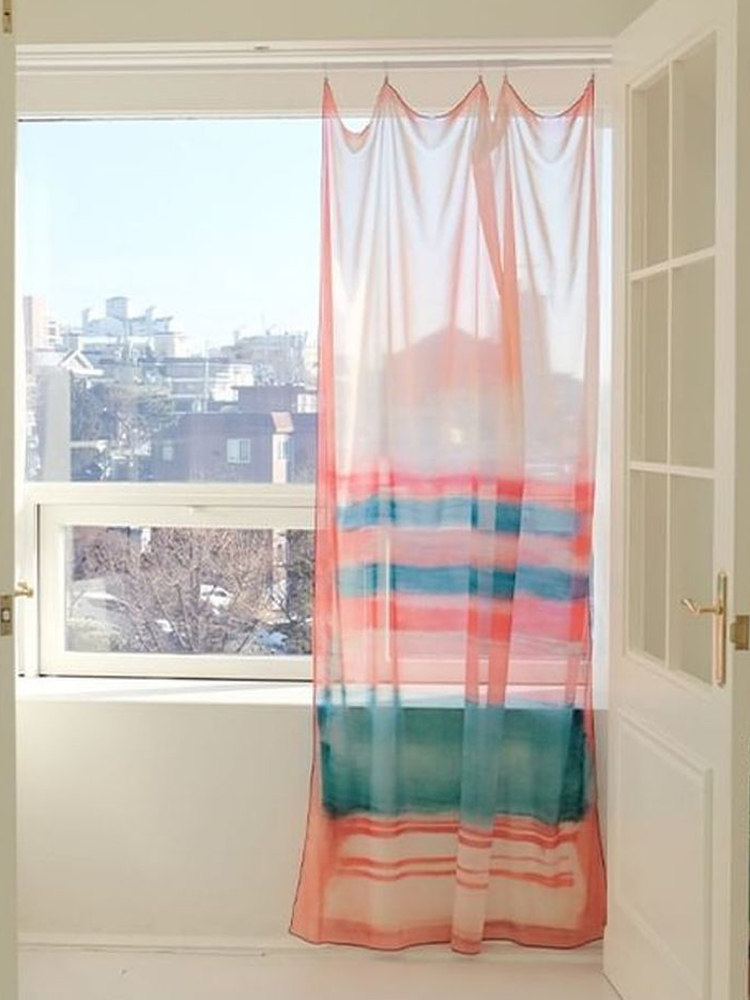 Home Office Backdrop - Chiffon roze patroon met zeezicht, gordijnen,